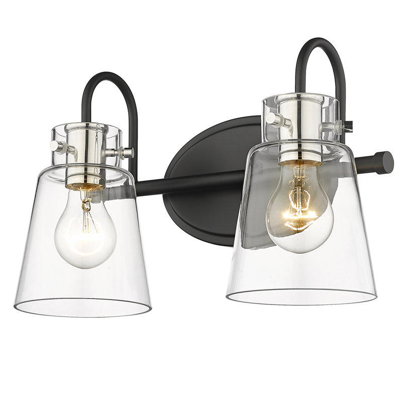 2 - Light Dimmable Vanity Light, Matte Black/Polished Nickel