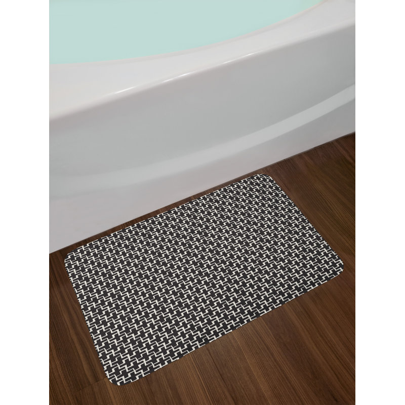 Black and White Geometric Pattern Bath Mat with Non-Slip Backing