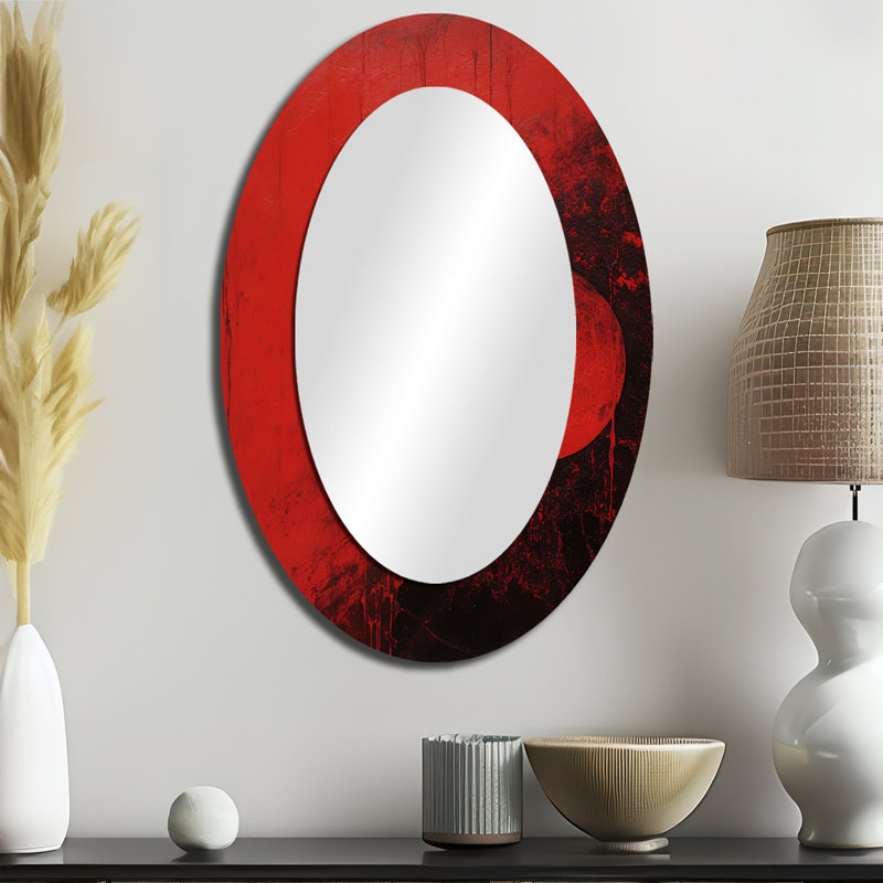 Red Moon Scarlet Sphere - Miroir décoratif fantaisie ovale sur métal, H 36 po x l 24 po