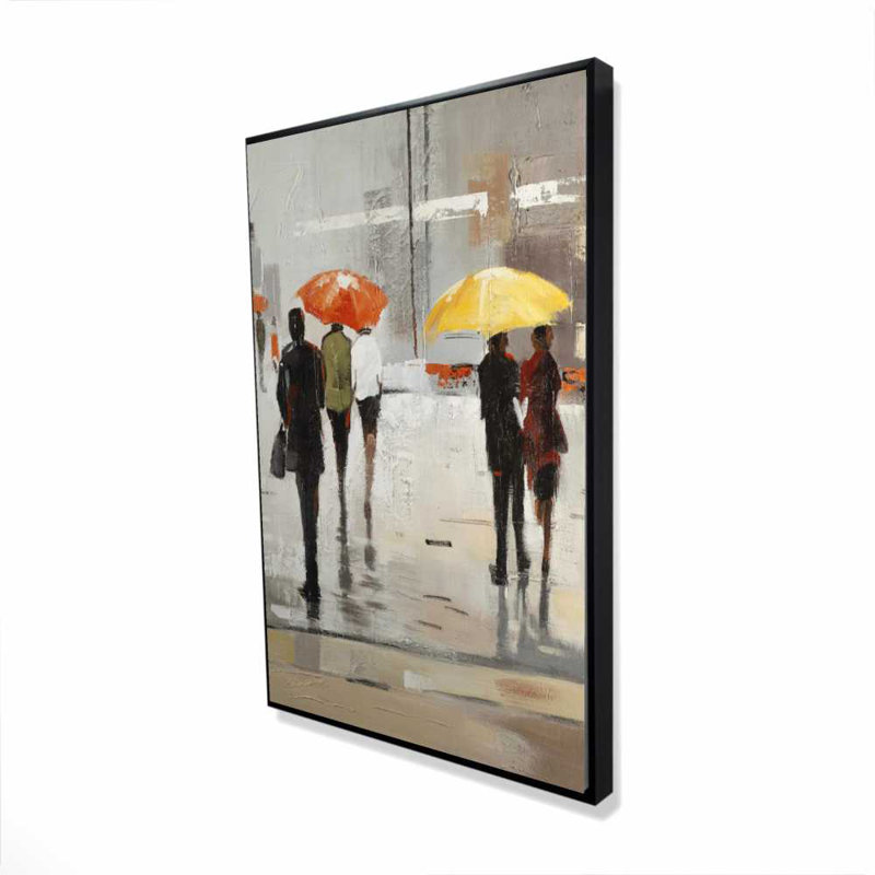 Abstrait «Passersby with Umbrellas», art sur toile orange, 37.25" H x 25.25" W