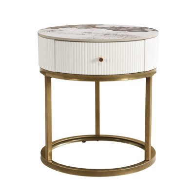 Round Nightstand With Storage Compartment For Bedroom - Practical Addition 19.68 Inch Luxury And Slip Marble Table