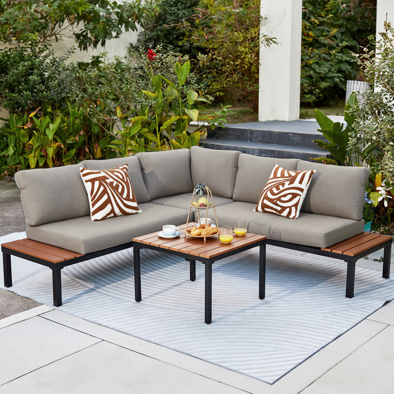 Lovene 5-Person Outdoor Sectional Seating Group with Removable Cushions , Shale