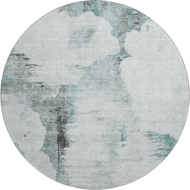 Premium Machine Washable Prisco Teal Rug, Round 8'