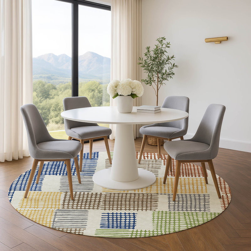 Premium Machine Washable Pinkston Geometric Rug, Round 8'