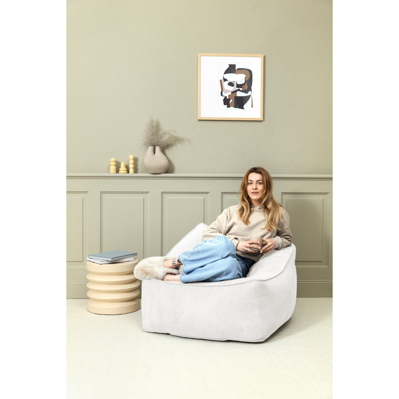 Fauteuil à billes en velours côtelé Inga, H 22 po x l 28 po x P 28 po, Ivoire ivoire