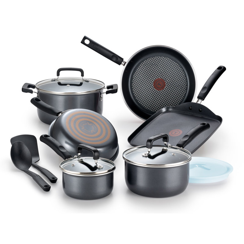 T-Fal Signature 12 Pcs Cookware Set, Titanium Nonstick, Grey, Grey