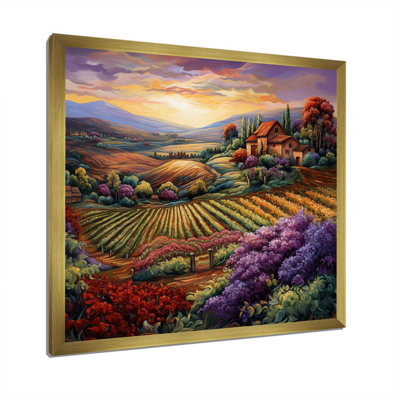 Vineyard Charm Vivid, impression sur toile, Cadre doré simple, H 36 po x l 36 po x P 1,5 po