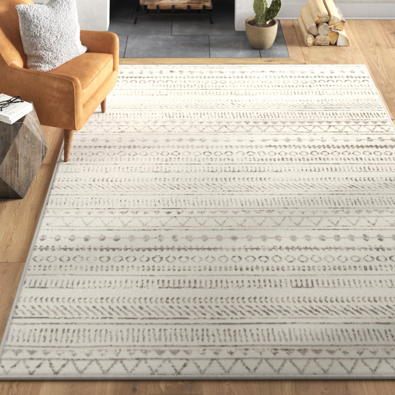 Tapis gris / ivoire Alzata tissé à la machine, Rectangle 7 pi 10 po x 10 pi