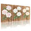 Ensemble de 3 tableaux muraux sur toile texturée « Roses sur bois ».-1545260393