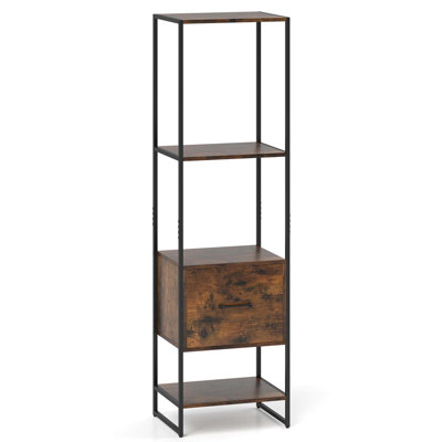 4-Tier Bookshelf with 4 Open Shelves Storage Drawer Modern Book Storage Organizer White