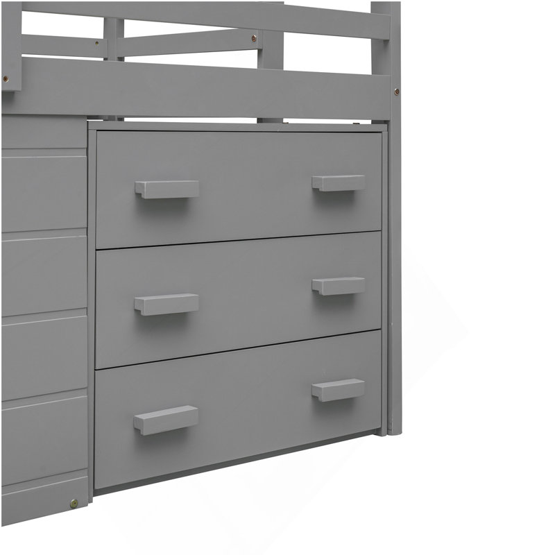 Lit mezzanine simple avec armoire et tablette - gris, Gris