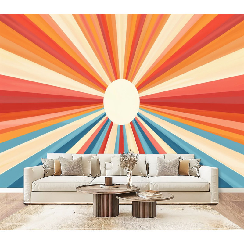 Papier peint auto-adhésif Boho Sun Vintage 70s Sunset Aesthetic Retro, L 96 po x l 69 po