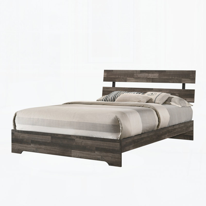 Mobilier de chambre à coucher avec lit plateforme moderne, Brun rustique, Grand