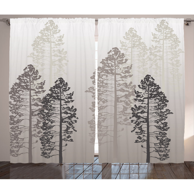 Pine Trees Decor Nature / Floral Semi-Sheer Rod Pocket Curtain Panels, 54" W x 90" L