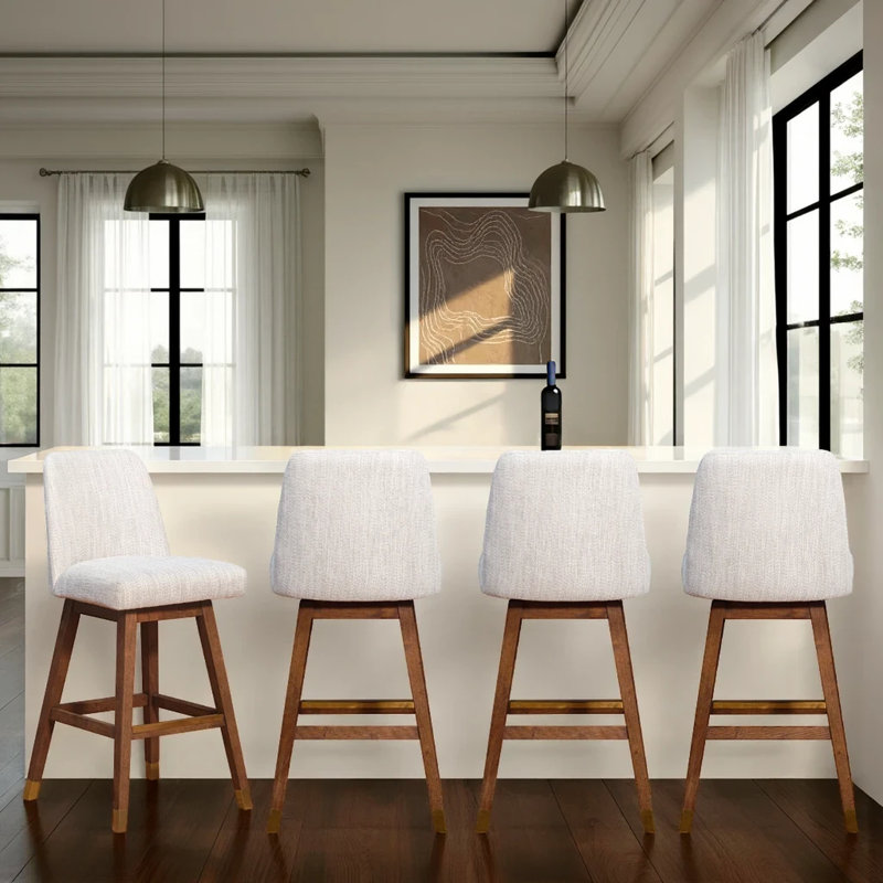 Tabouret de bar ou de comptoir Dunamuggy en bois de chêne avec siège en tissu - ensemble de 4, Brun, Beige
