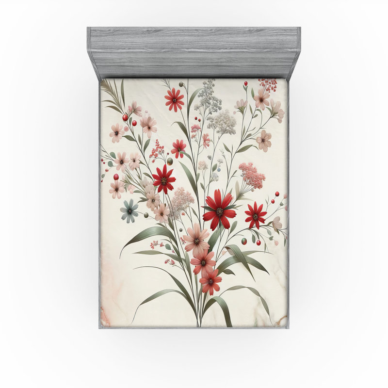 Microfiber Floral Fitted Sheet, California King Fitted Sheet