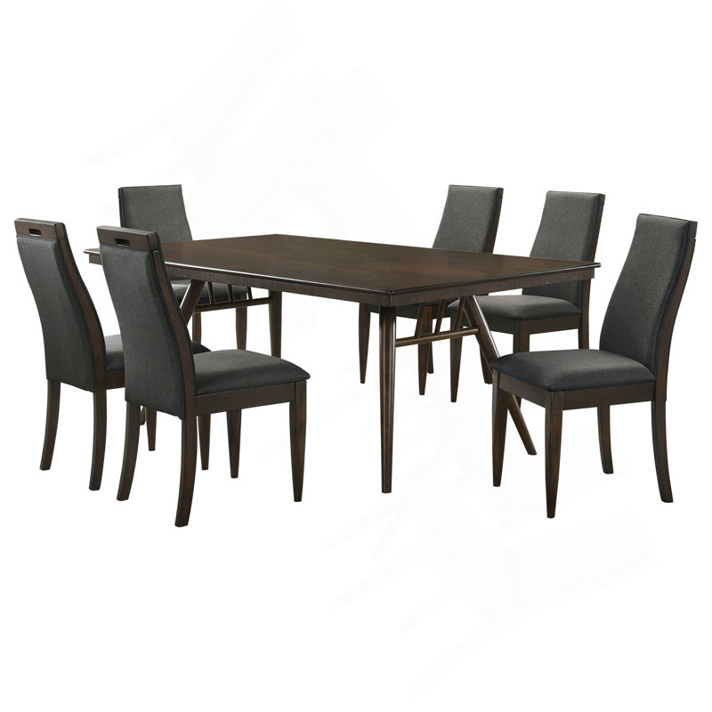 Paloma Grey And Dark Walnut 7-Piece Rectangular Dining Set, 7 Pieces: Table, 6 Chairs
