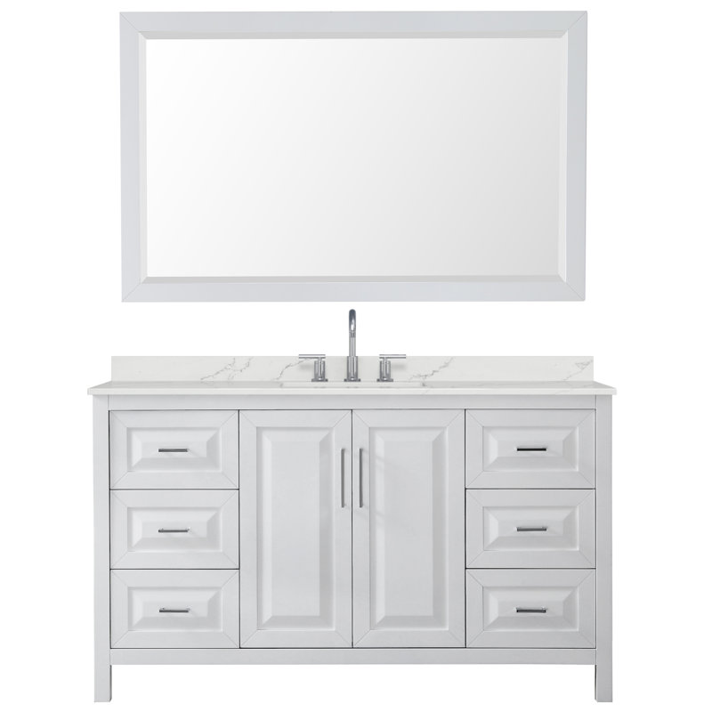 Daria 60'' W Single Vanity, Matte Black, Gray, White Quartz