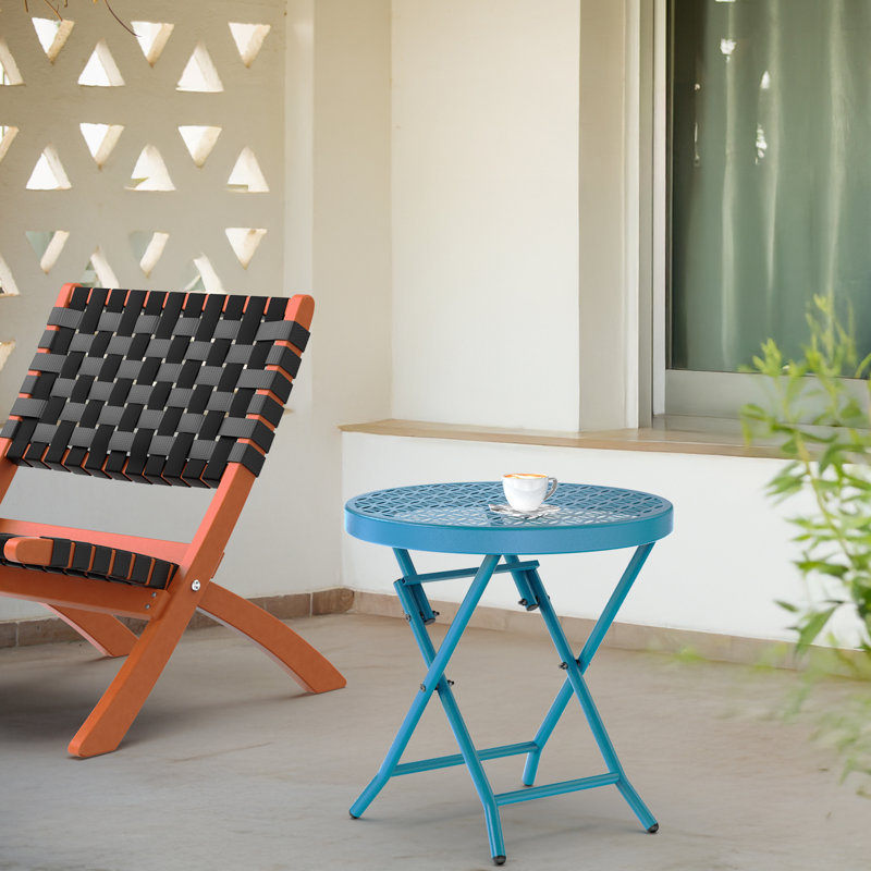 17.7 In. Round Patio Folding Side Table, Blue