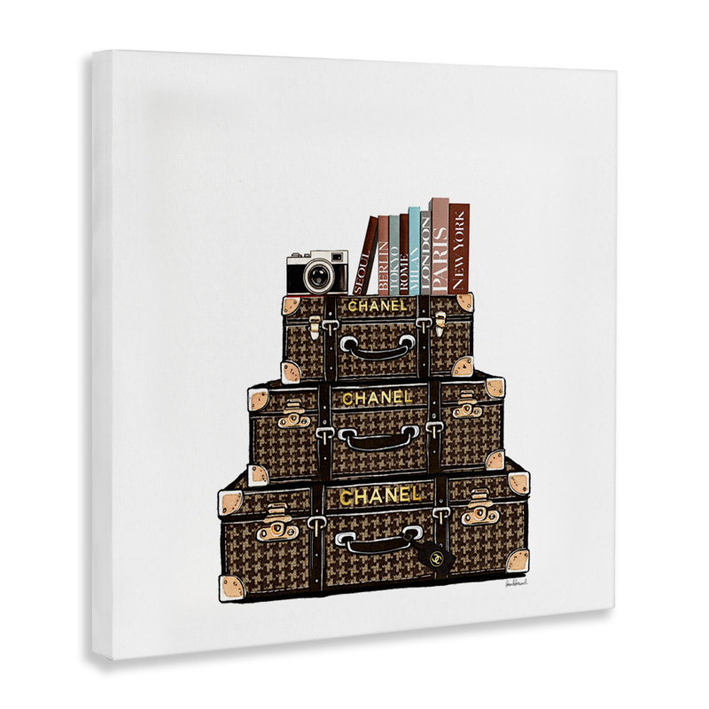 Toile de voyage, livres et bagages rétro, design par Amanda Greenwood, H 24 po x l 24 po