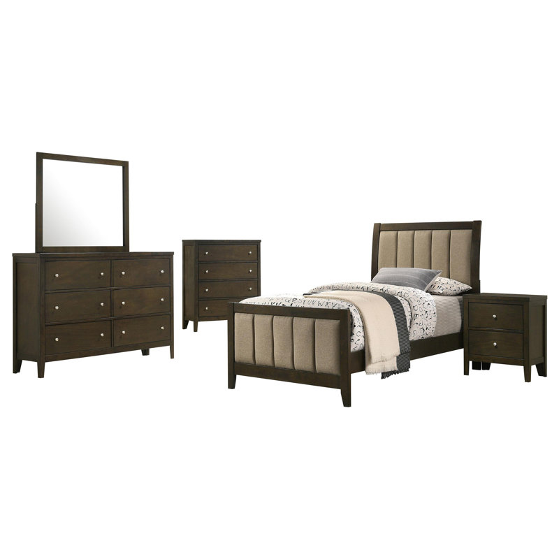 Ensemble de chambre à coucher simple 5 pièces Majeski cacao foncé, Simple