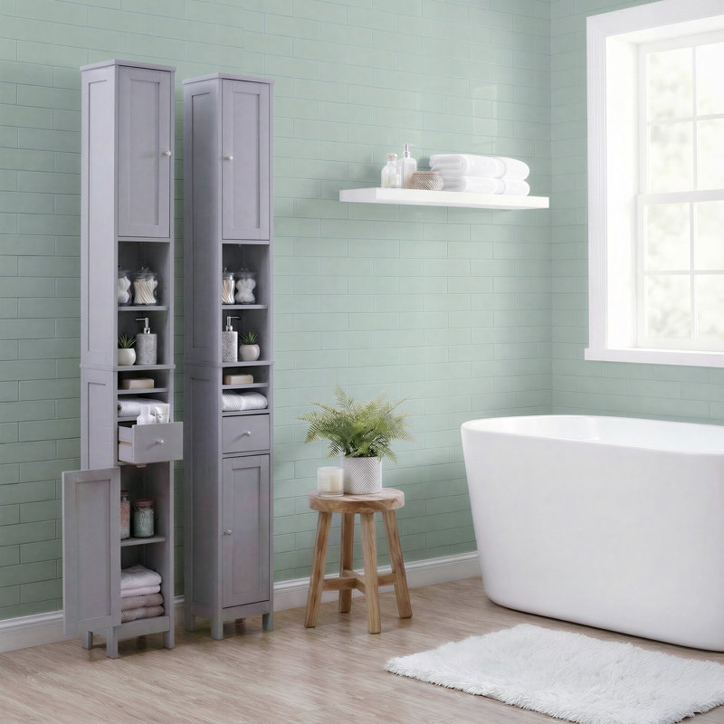 Armoire de rangement étroite avec portes, Grey