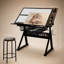 Table à dessin à manivelle réglable en verre avec chaise et rangement, pour le salon ou le bureau