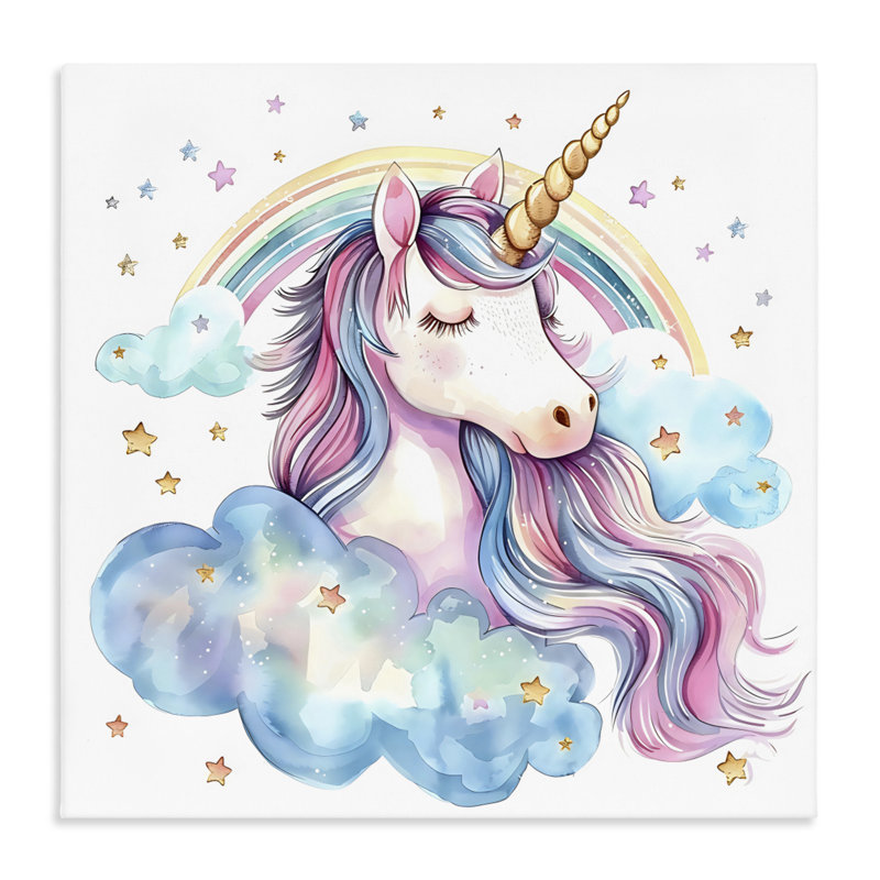 Mignonne jolie licorne et toile arc-en-ciel, design par Creative Studio, H 30 po x l 30 po