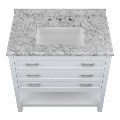 Keisha 37 " W Freestanding Standard Free Standing Single Double Single Vanity Bathroom Vanity With Carrara Marble Top