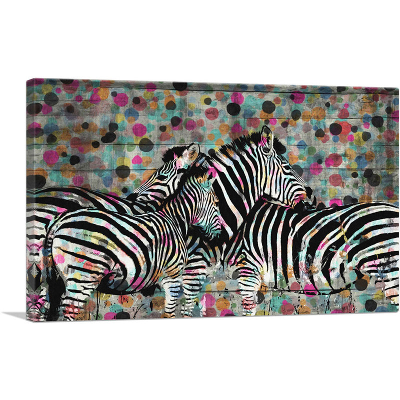 Zèbres Modern Art Dots Home Decor - reproduction d'art sur toile tendue, H 26 po x l 40 po x P 0,75 po