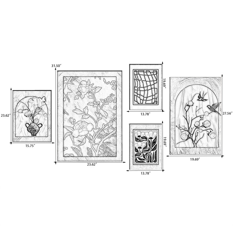 Ensemble d'art mural 5 pièces Mid-Century, H 31,5 po x l 23,62 po