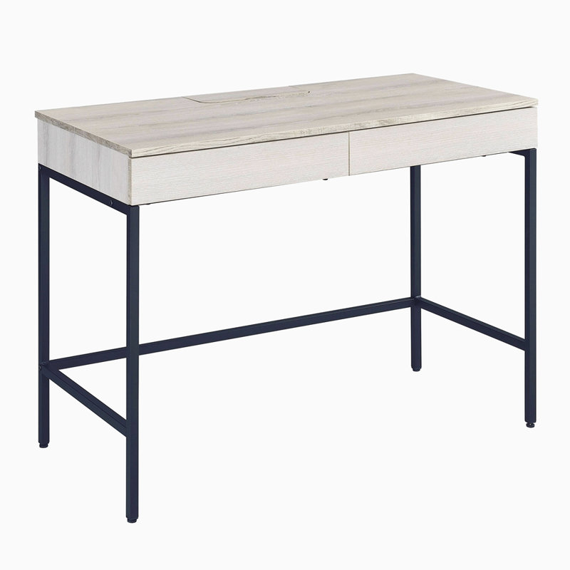 Natural And Black Writing Desk With 2 Drawers