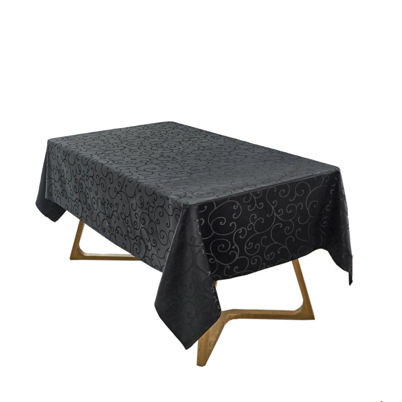 Marina Decoration Jacquard Waterproof Thick Elegant Premium Damask Branch Scroll Decorative Home Kitchen Table Cloth Liquid Repellent and Stain Resistant Tablecloth, Black Color Oblong 60 x 84 Inch
