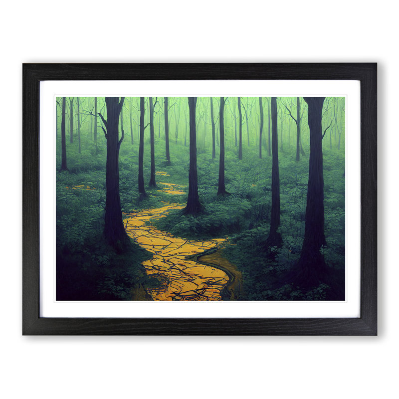 Spring Forest Path - Framed Print, Black, 46cm H x 64cm W x 2cm D