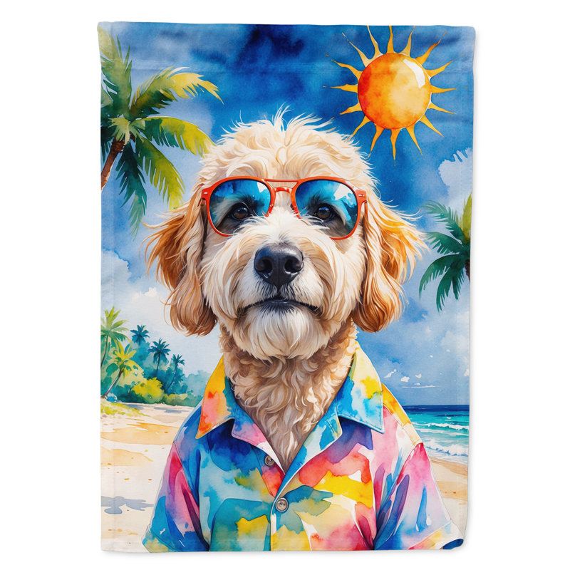 American Eskimo Summer Beach Time House Flag, Goldendoodle
