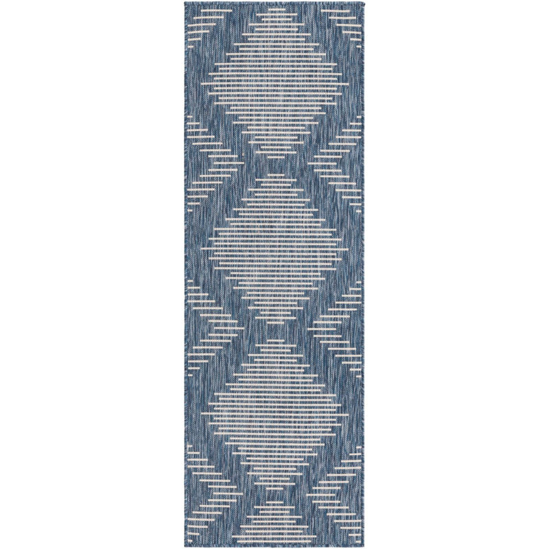 Tapis géométrique bleu en polypropylène tissé à la machine Wallington, Tapis de couloir 2 pi x 6 pi