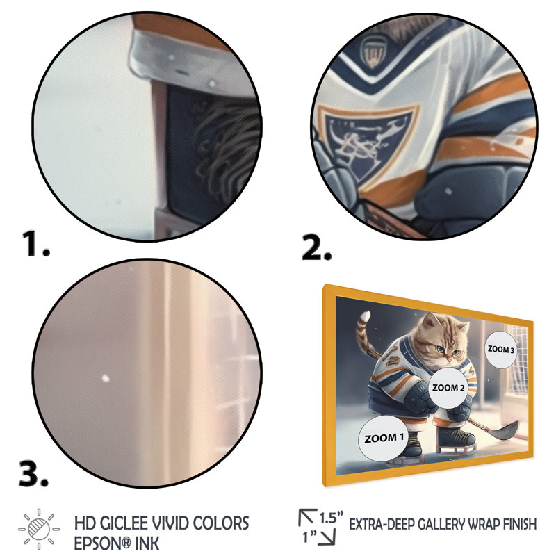 Dessin animé «Hocket Cat on Ice Rink I», impression sur toile, H 12 po x l 20 po x P 1 po