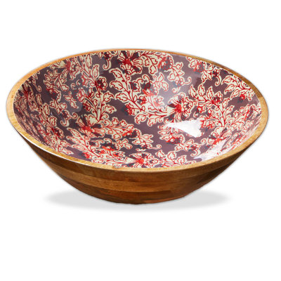 Jasmine Wood & Enamel Serving Bowl