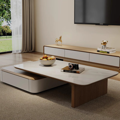 Solid Wood Telescopic Stone Slab Top Coffee Table