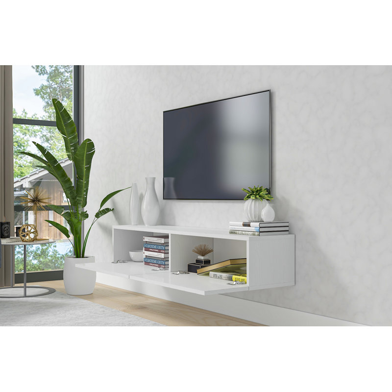 Meuble télé flottant de 53 po Housley, Chêne blanc mat