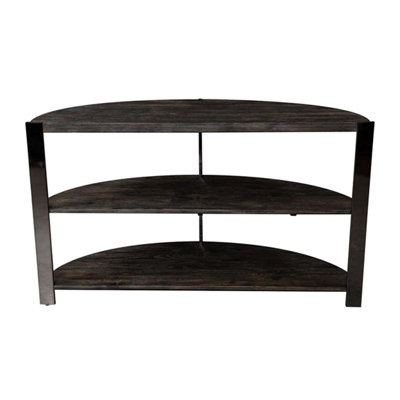 Oval Console With 2 Shelves, Charcoal Gray, Construction Table Half Moon Design, Gray/ Metal Accents For Bedroom, Foyer, Living Room