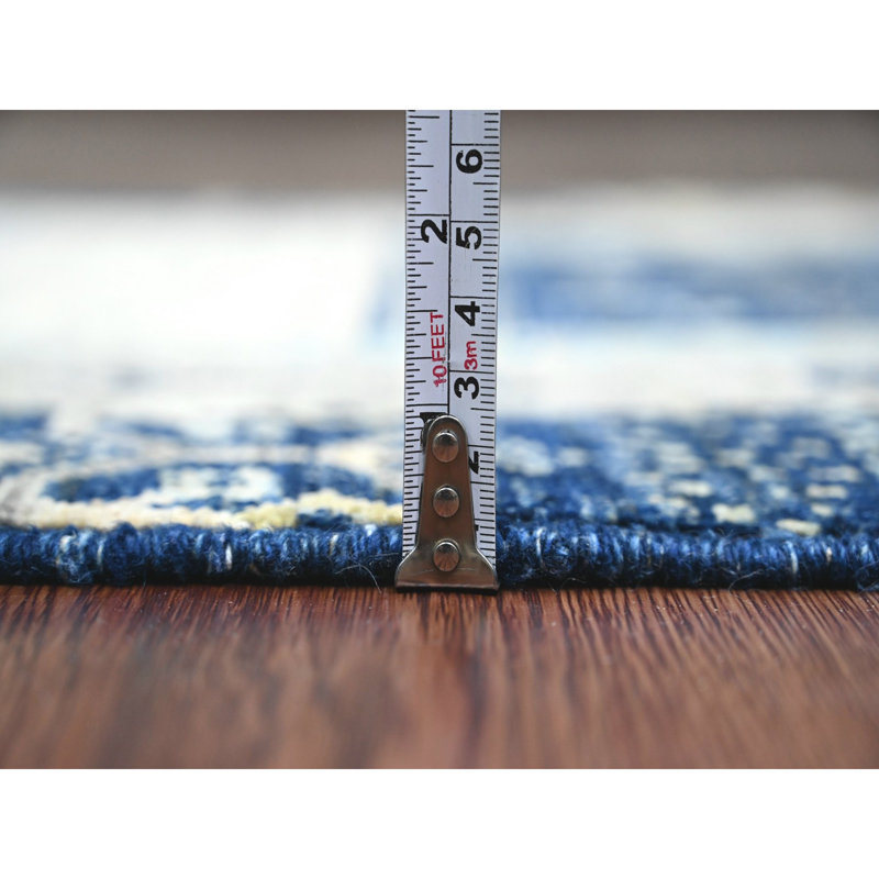 Tapis de couloir bleu en laine noué à la main 2 pi 6 po x 9 pi 8 po Figurines Kashkuli