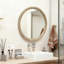 Miroir mural rond rond, miroir à cadre perlé en bois vieilli de 23,62 po pour hall d'entrée, salon, salle de bain, miroir décoratif de style maison de campagne