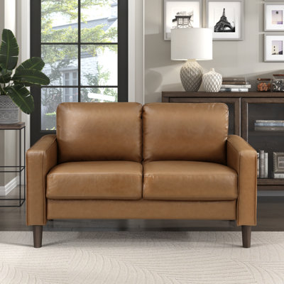 Ussery 54" Modern Loveseat with Faux Leather, Pocket Coils, Faux Wood Feet