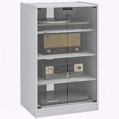Media Cabinet with Tempered Glass Doors & Adjustable Shelves – 4‑Tier Stereo Stand with Cable Management