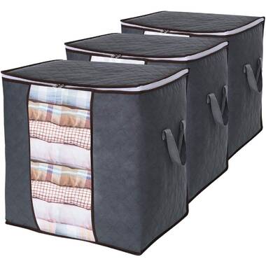 Latitude Run® Clothes Storage Bag 90L Large Capacity Organizer With  Reinforced Handle Thick Fabric For Comforters, Blankets, Bedding, Foldable  With Sturdy Zipper, Clear Window, 3 Pack, Grey