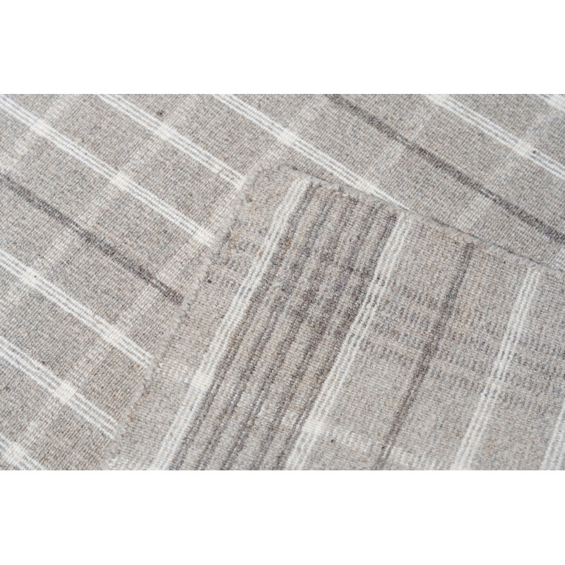Gray Hand-Knotted Wool Subtle Gridwork Detail Geometric Modern Contemporary Carpet Rug, 8' x 10'