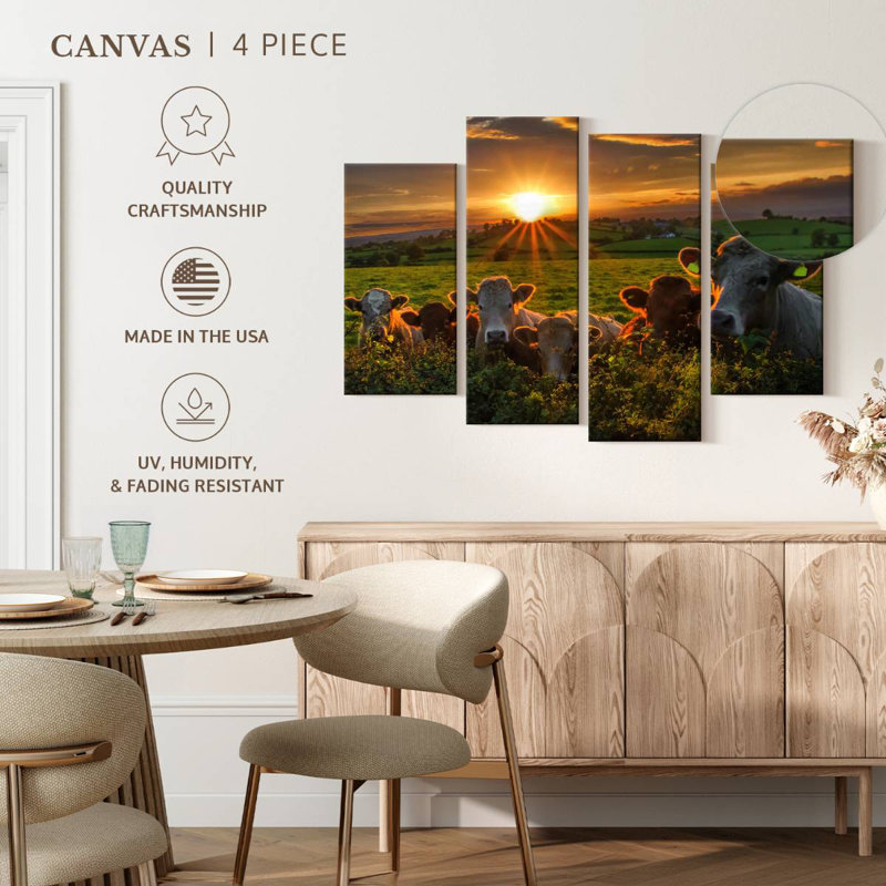 Brampt, vaches au coucher du soleil, H 22 po x l 36 po