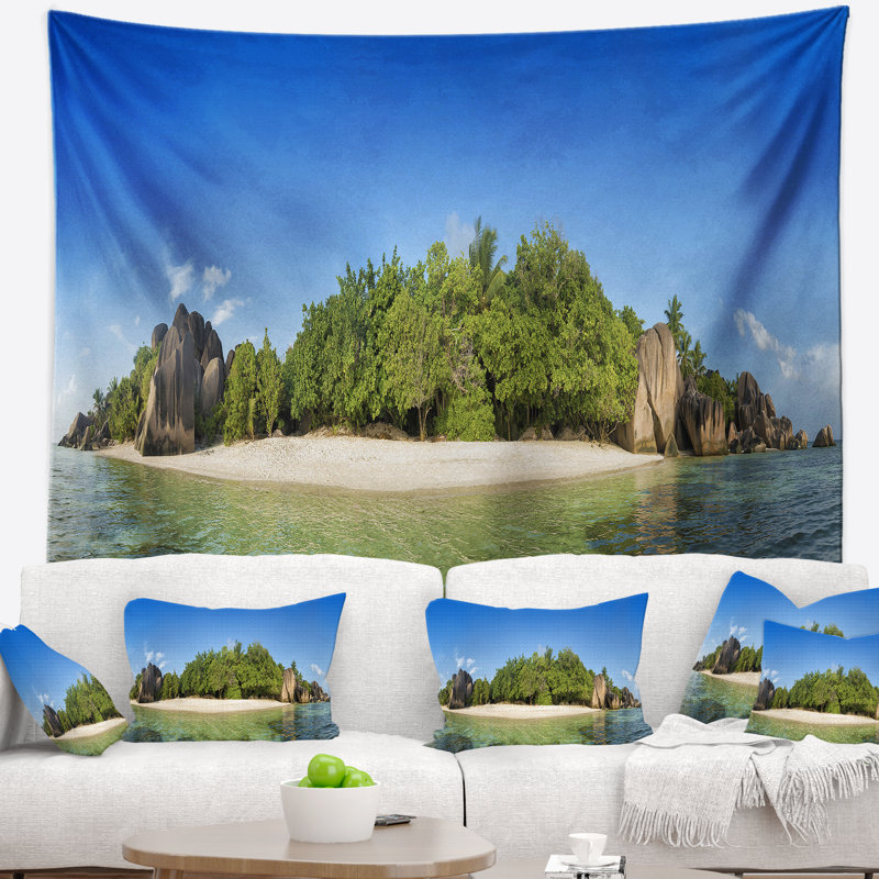 Paradise de polyester en mer de mer seychelles tapisserie avec accessoires suspendus inclus, H 68 po x l 80 po