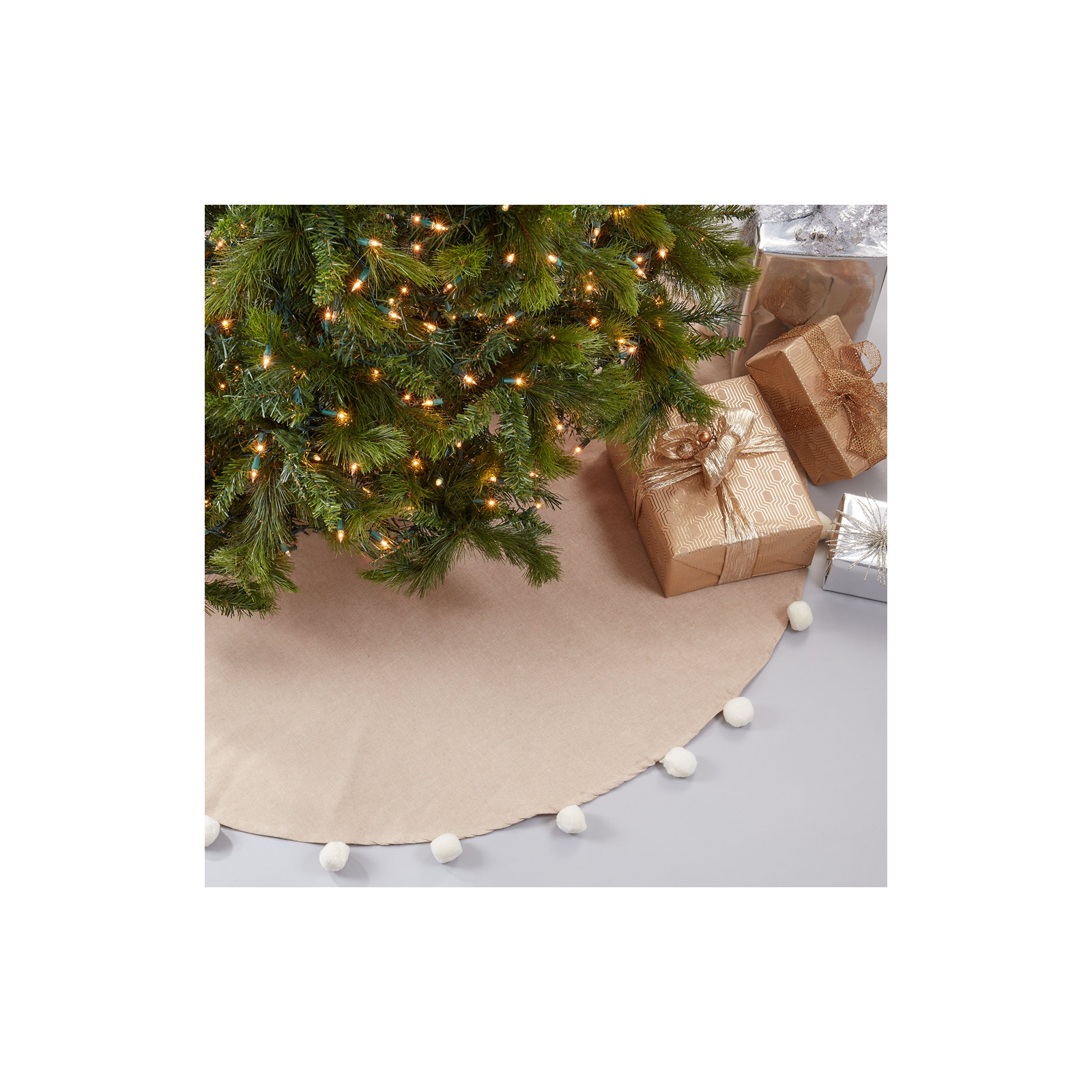 Pom Pom Collection Cotton Tree Skirt, Natural, 72" x 72"
